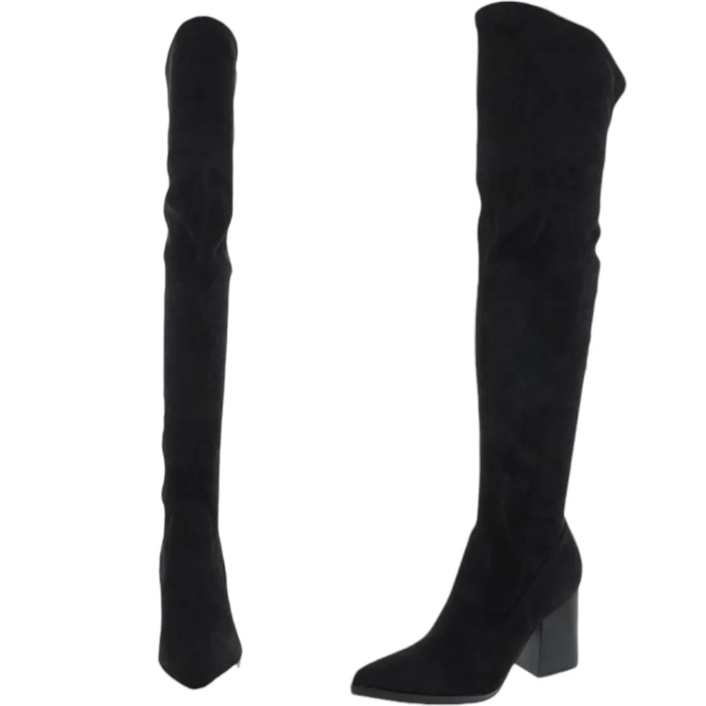 NWT Marc Fisher Octavie Black Suede Over The Knee Boots Block Heel Sz 7